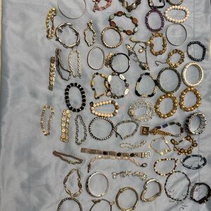 Costume Jewelry Lot of 60 Bracelets Wearable Beaded Stretch Gold And Silver Tone
